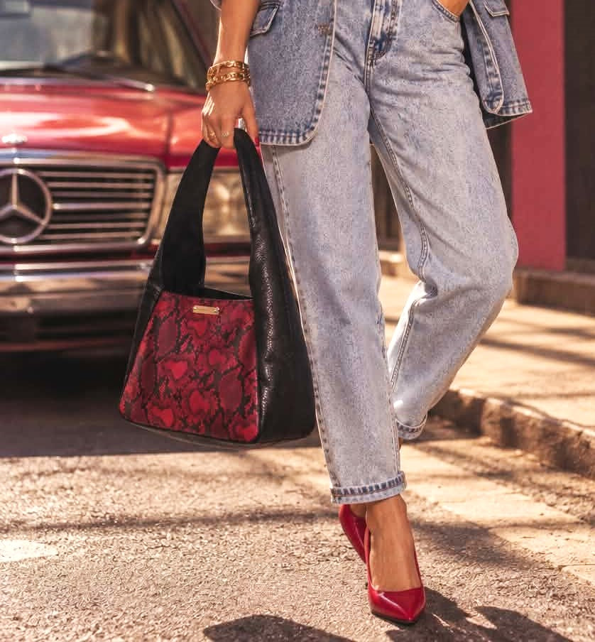 RED & BLACK SNAKE ALISSA HANDBAG