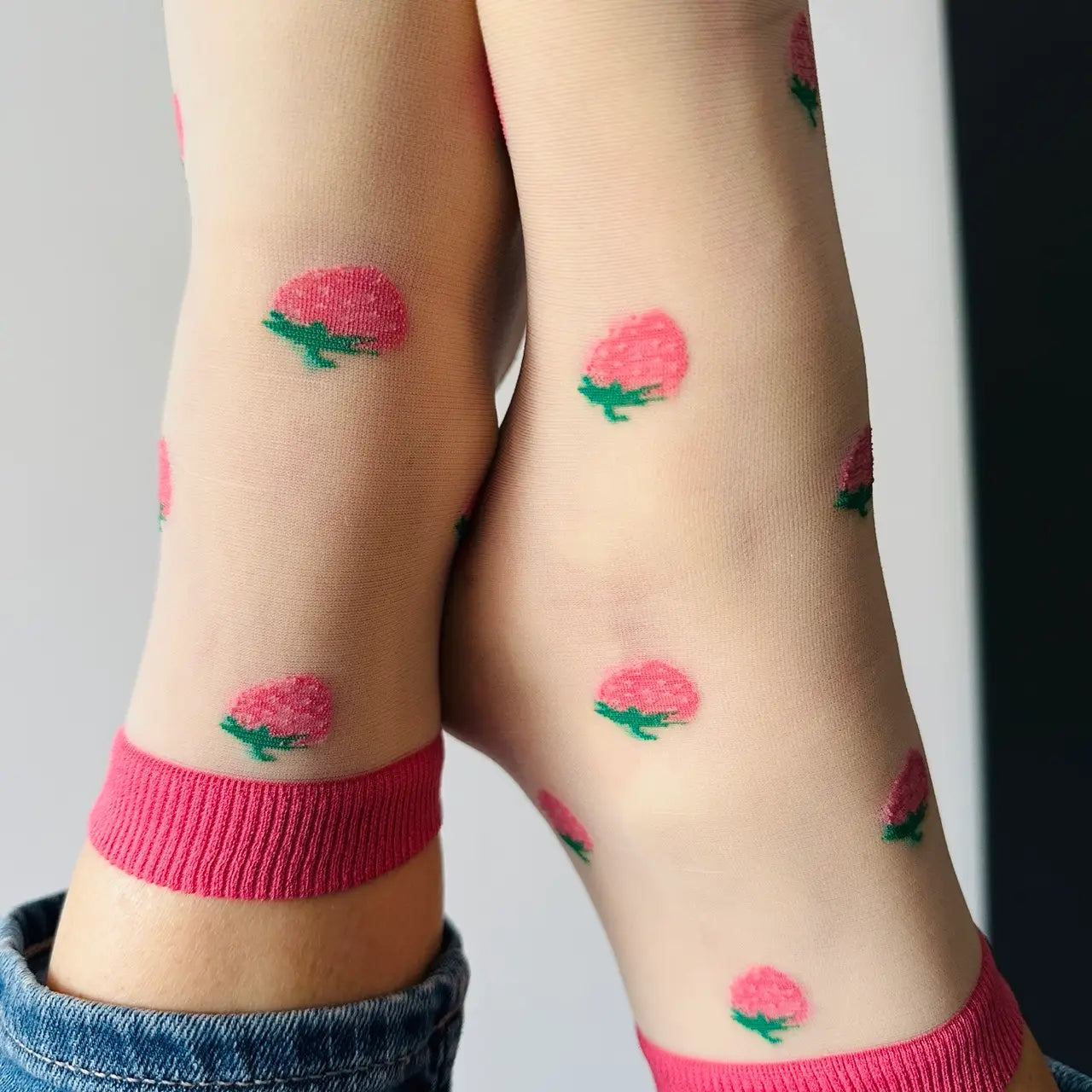 Pink Strawberries Transparent Sock
