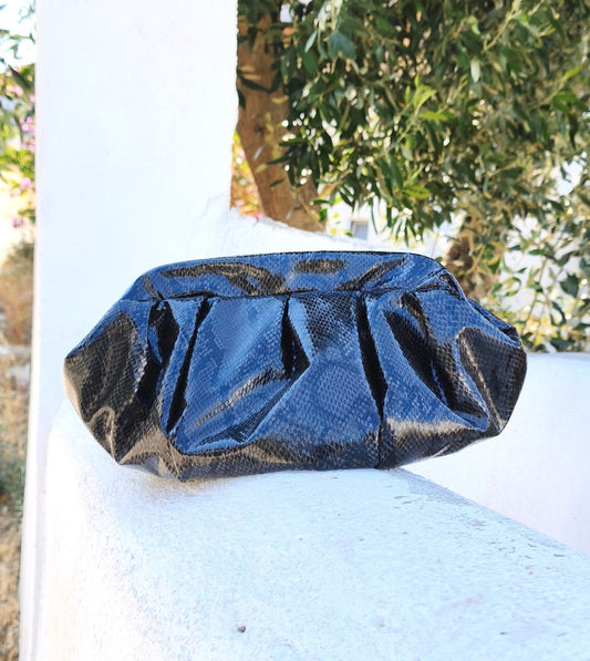 BLACK LEATHERETTE DUMPLING BAG