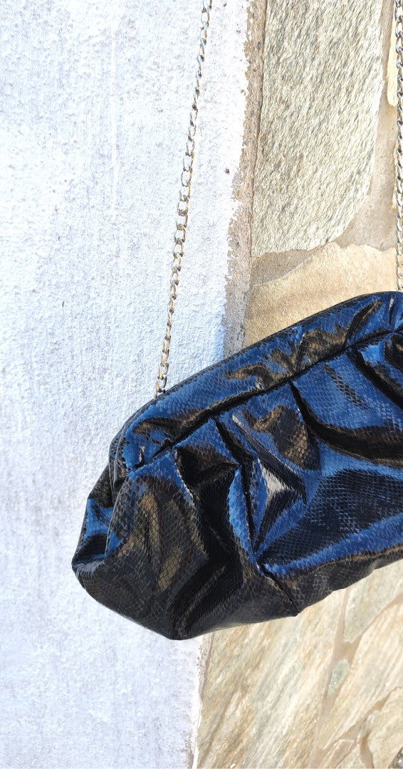 BLACK LEATHERETTE DUMPLING BAG