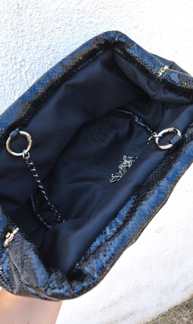 BLACK LEATHERETTE DUMPLING BAG