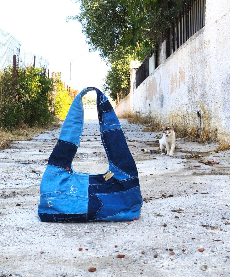 UPCYCLED JEAN HOBO SHOULDER BAG