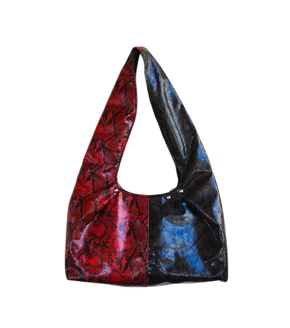BLACH/RED LEATHERETTE HOBO SHOULDER BAG