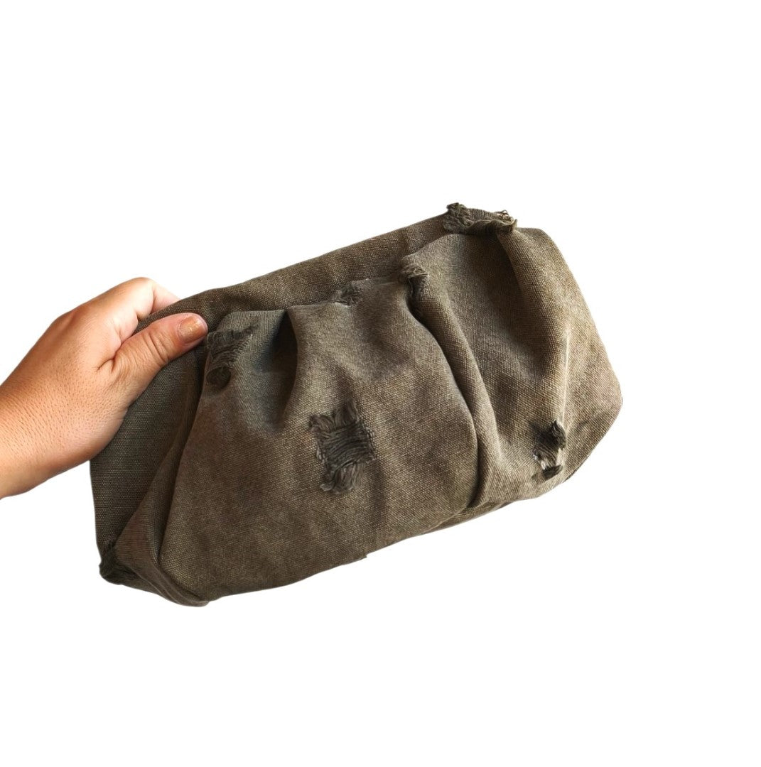 GREEN RIPPED JEAN DUMPLING BAG