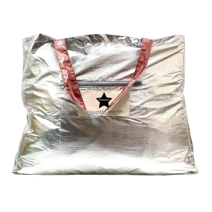 Large Metallic Shiny Tote Bag - Pink & Silver