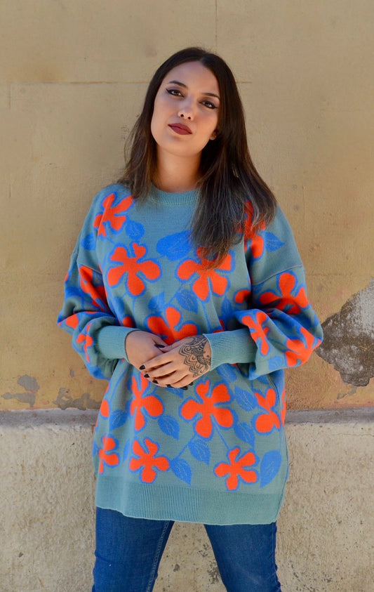 Blue Flowers Sweater
