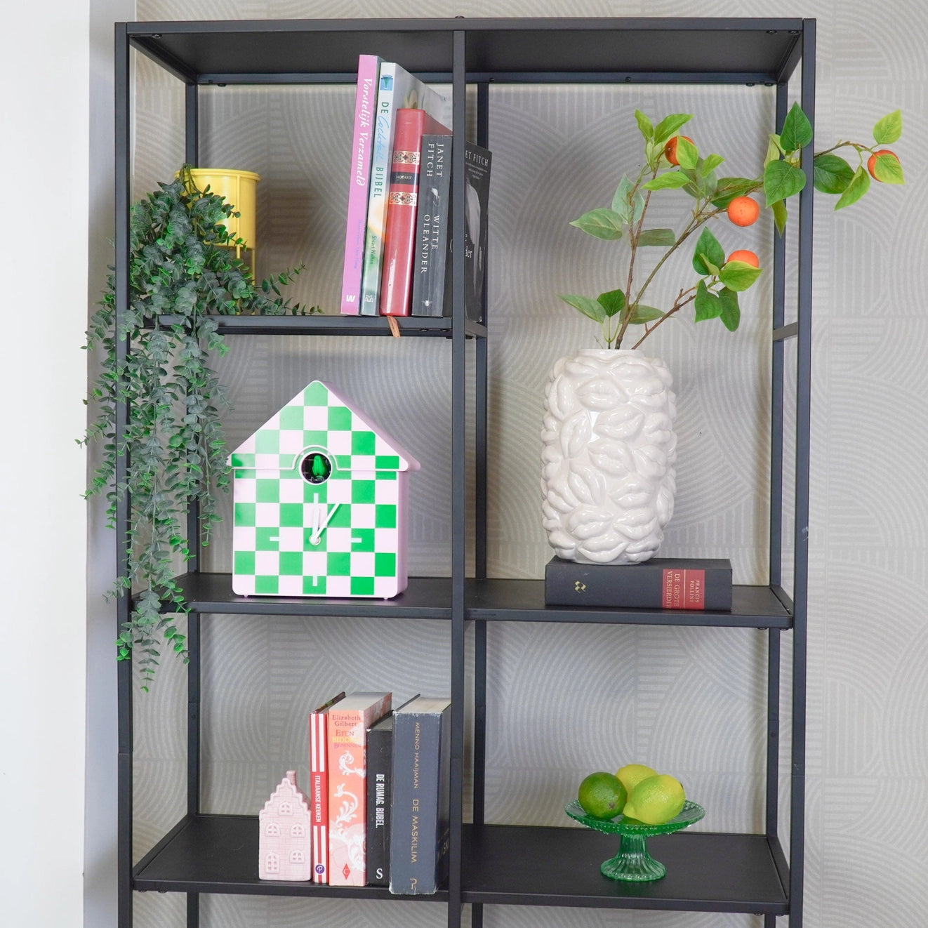 Clock Cuckoo Green/Pink- 24x27x9cm