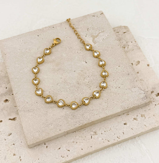 Ατσάλινο βραχιόλι καρδούλες- διαμαντάκια