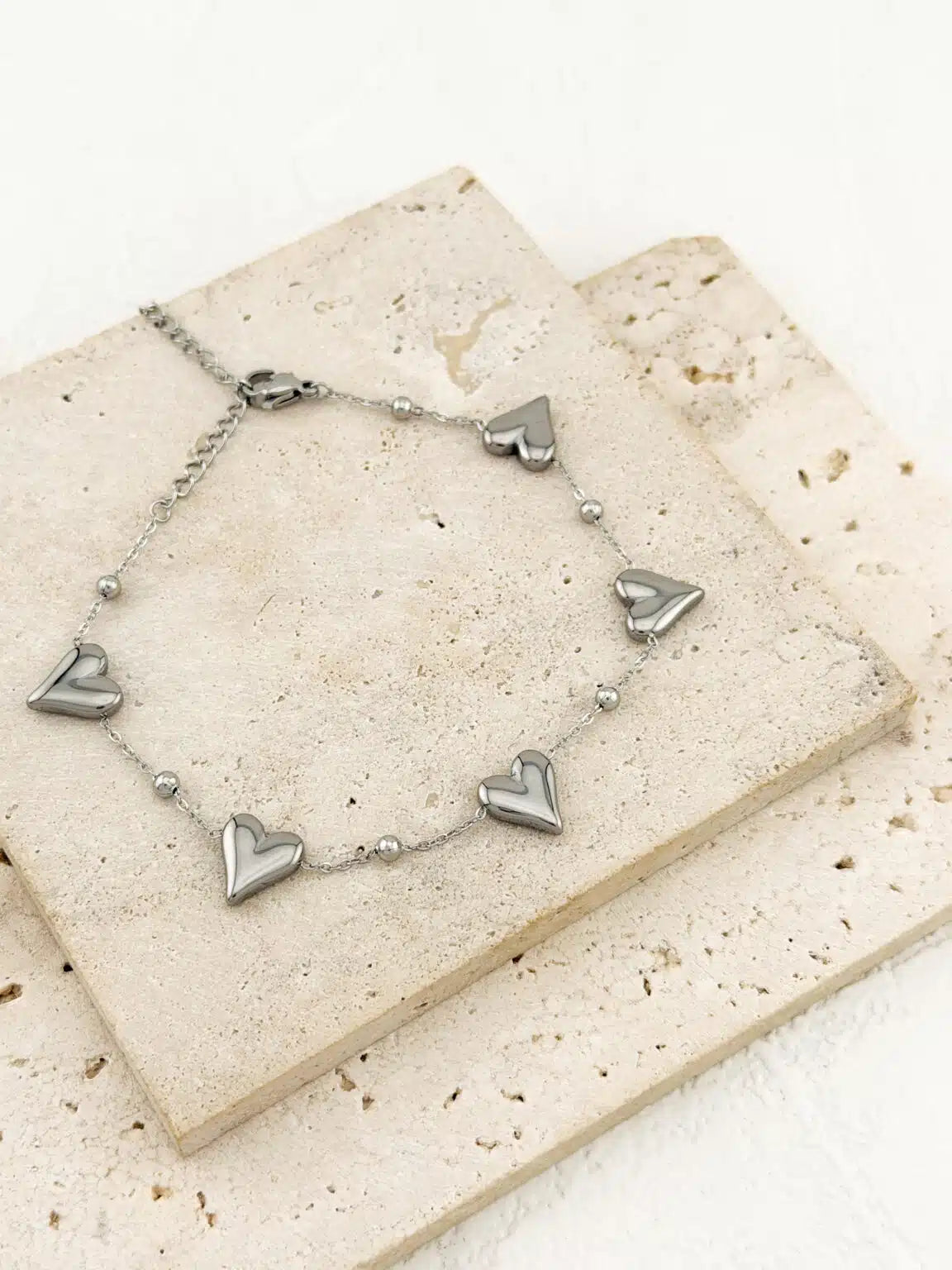 Ατσάλινο βραχιόλι Ασημένιο Καρδούλες