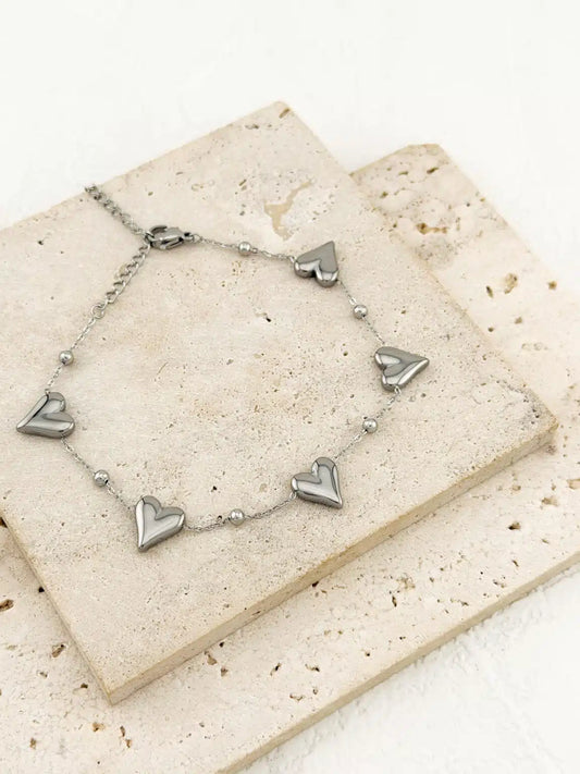 Ατσάλινο βραχιόλι Ασημένιο Καρδούλες