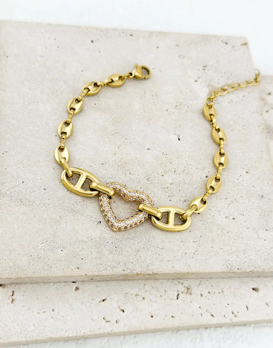 Ατσάλινο βραχιόλι Καρδιά Στρασάκια