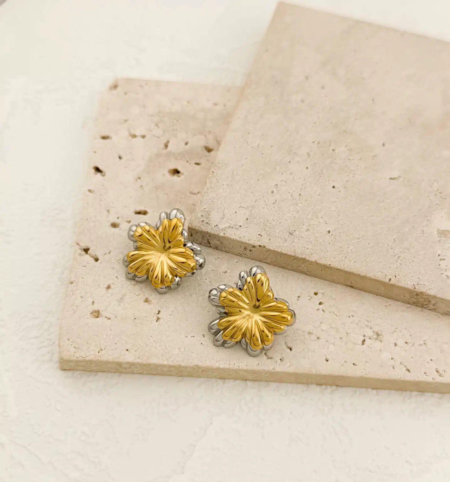 Gold Silver Flowers Earrings