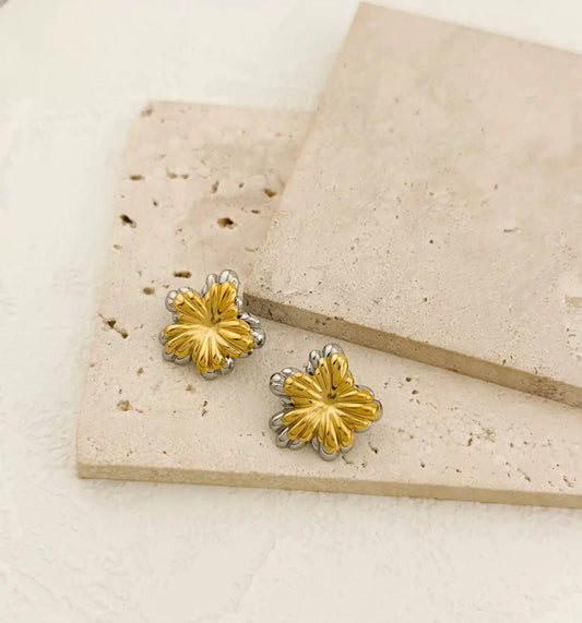 Gold Silver Flowers Earrings