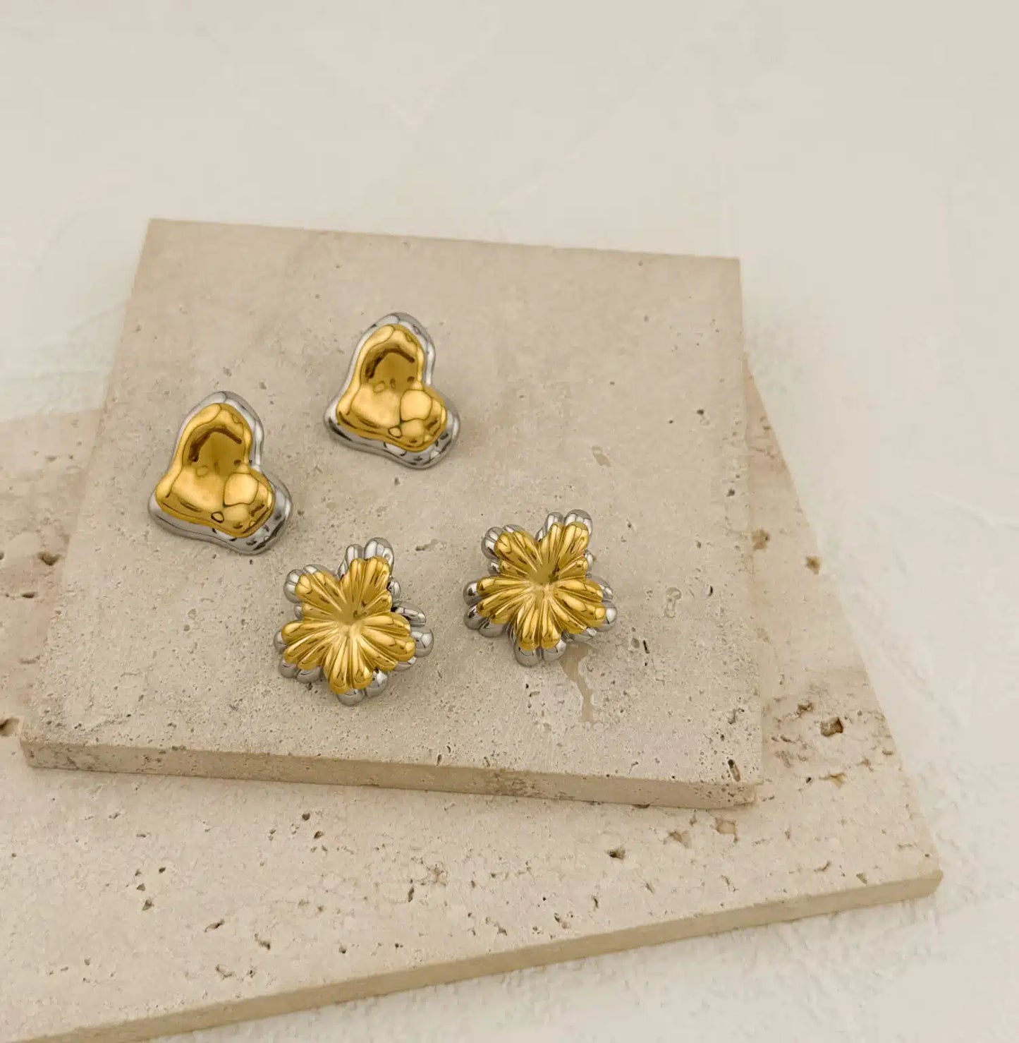 Gold Silver Flowers Earrings