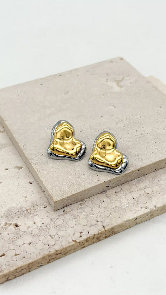 Gold Silver Heart Earrings