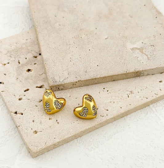 Gold Heart Strass Earrings