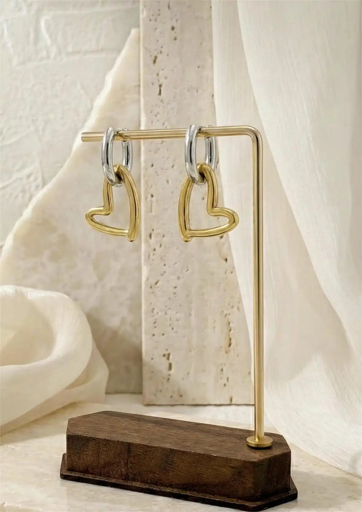 Gold Silver Long Heart Earrings