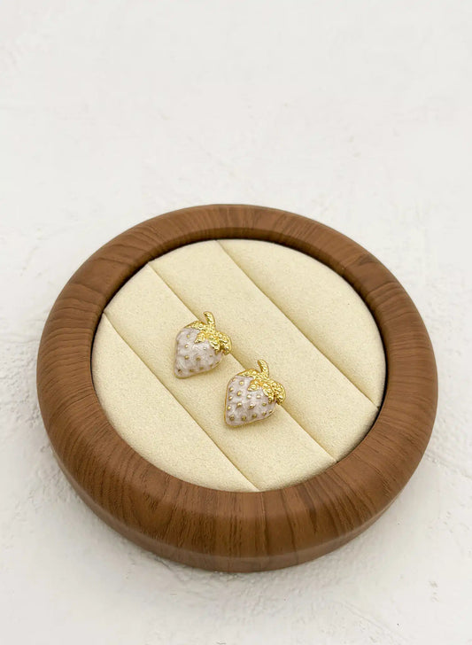 Gold White Strawberry Earrings