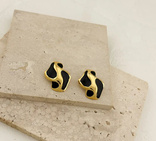Gold Black Swirl Earrings