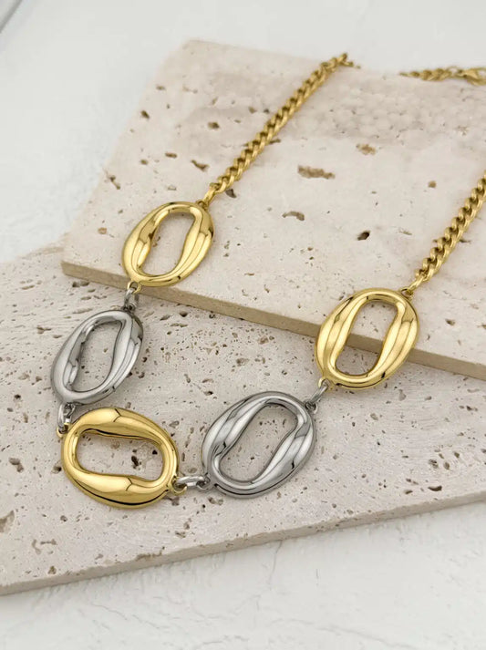 Ατσάλινο ασημένιο κολιέ Gold & Silver Circles