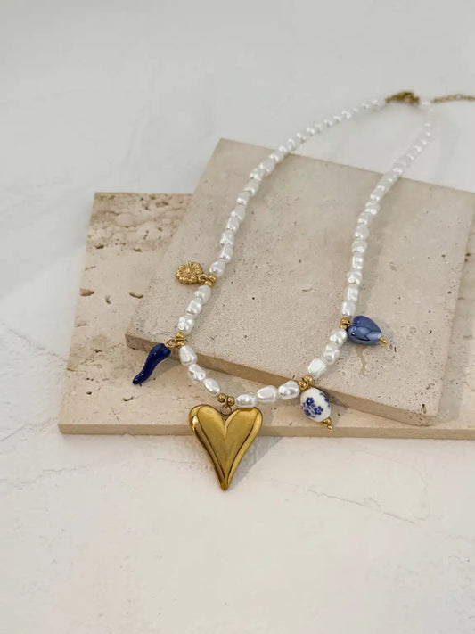 Κολιέ με πέρλες Χρυσή Καρδιά