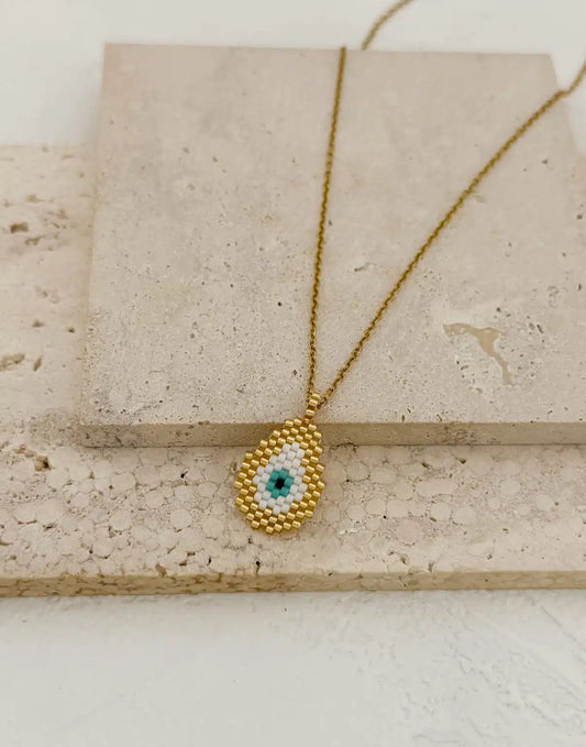 Gold White Drop Necklace