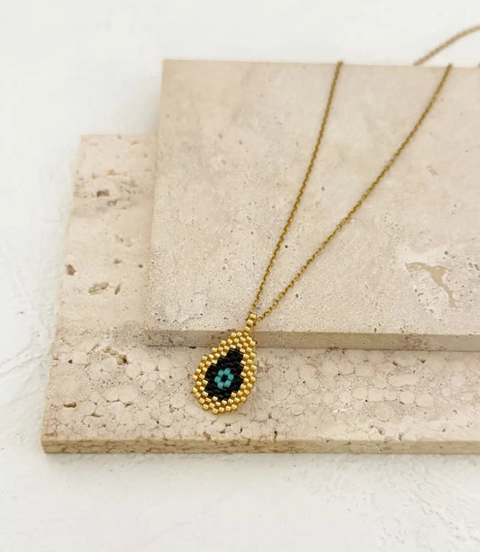 Gold Black Drop Necklace