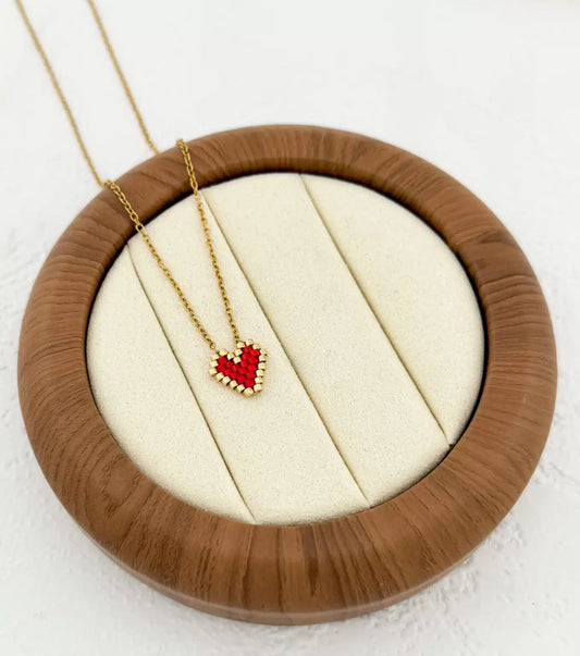 Gold Mini Red Heart Necklace