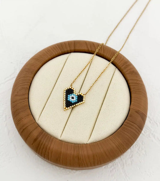 Gold Black Heart Eye Necklace