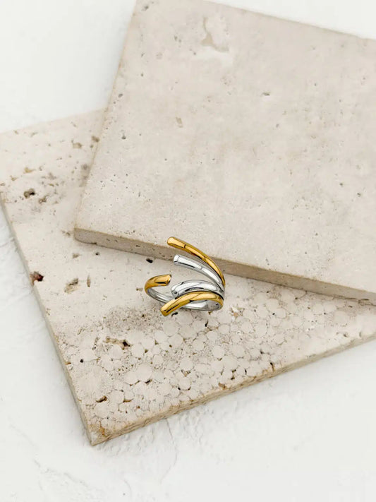 Ατσάλινο δαχτυλίδι Silver & Gold Waves