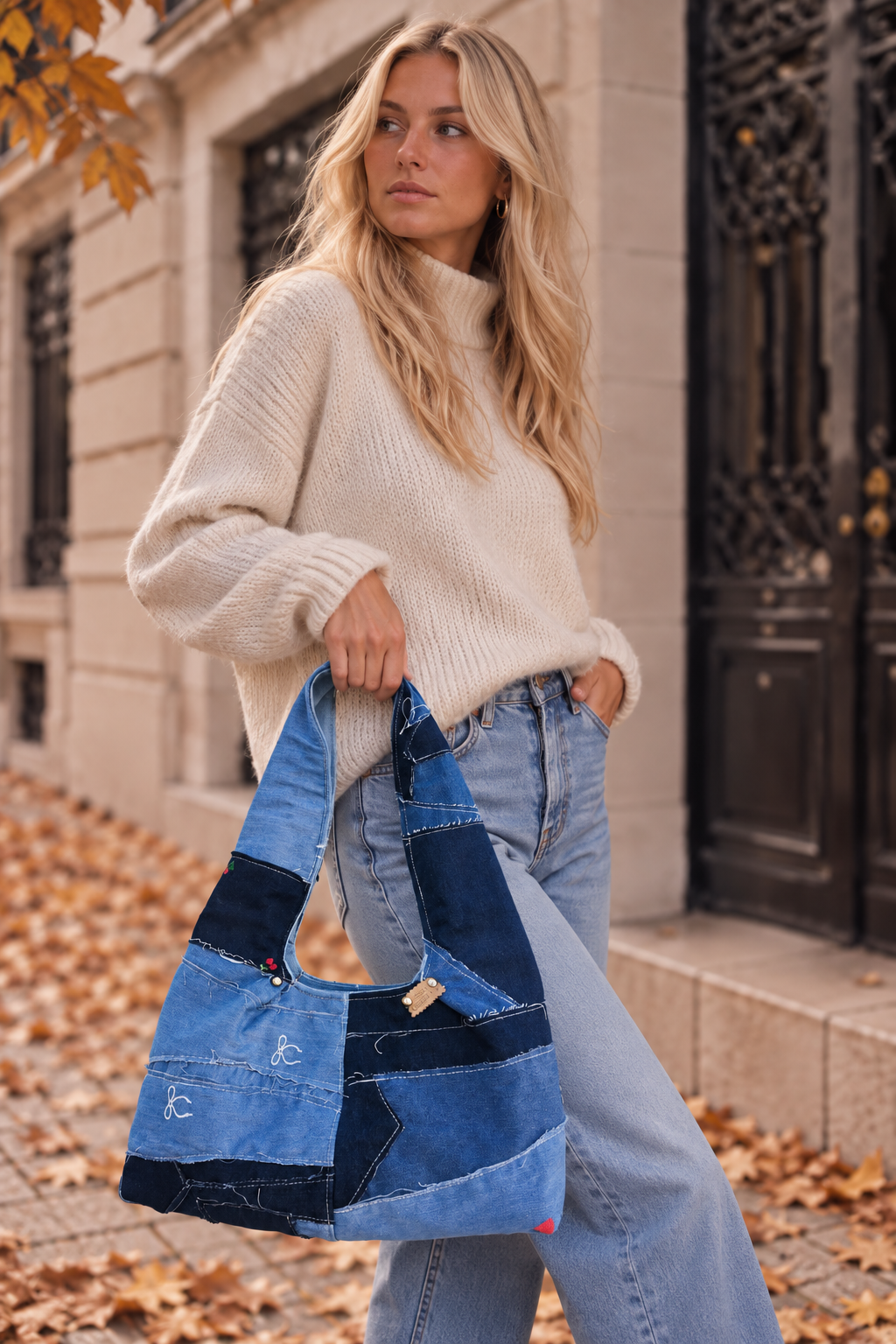 UPCYCLED JEAN HOBO SHOULDER BAG