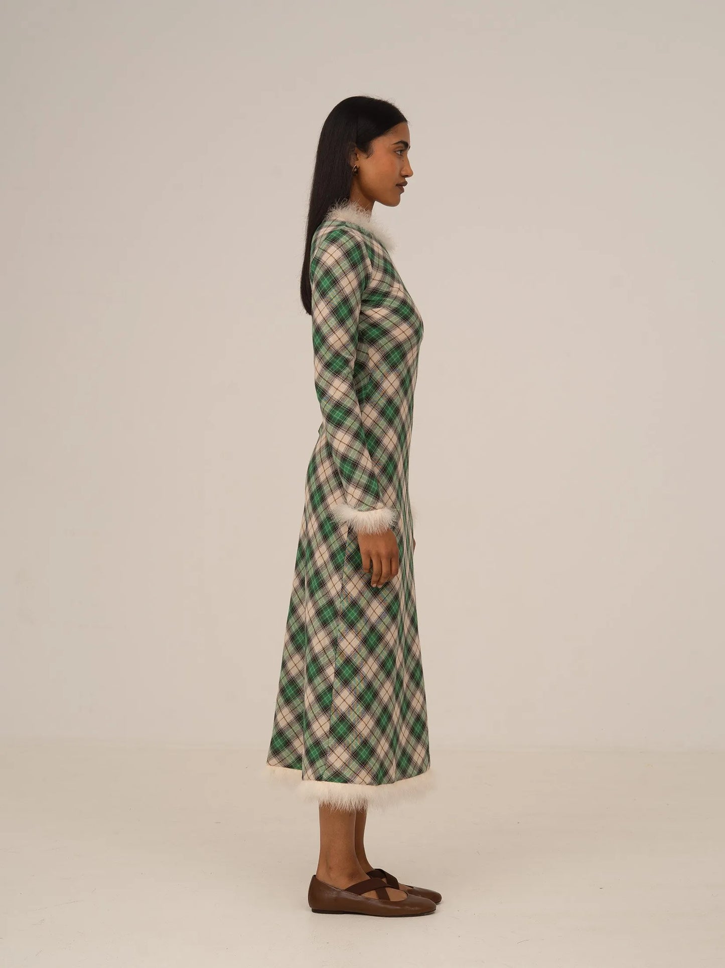 Clover Midi Green Plaid Dress