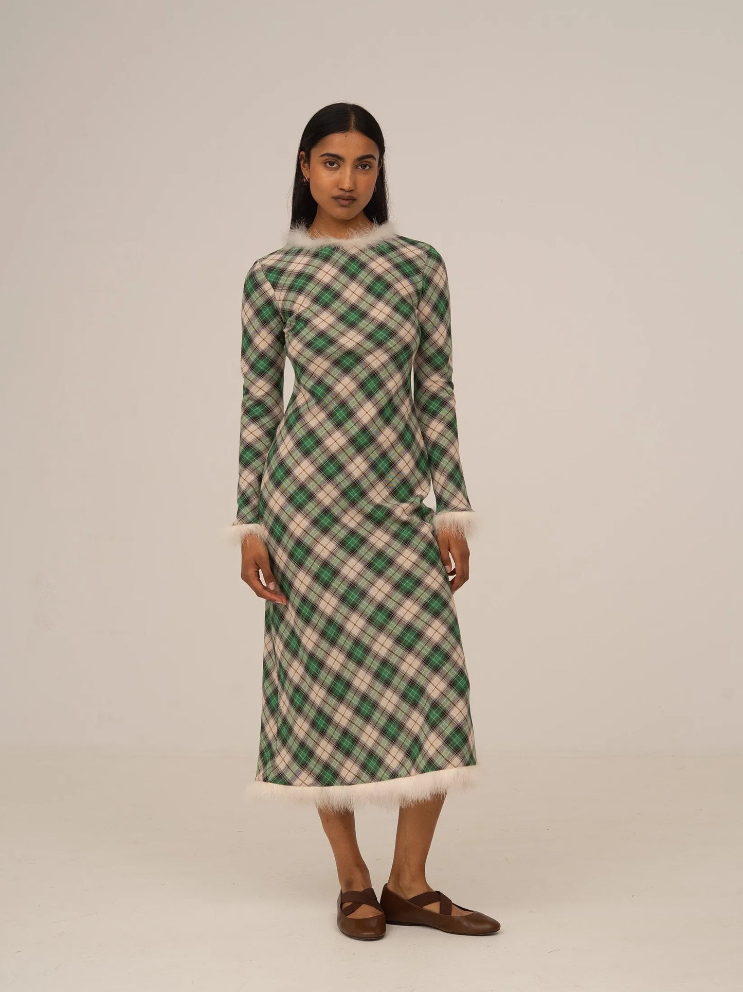 Clover Midi Green Plaid Dress