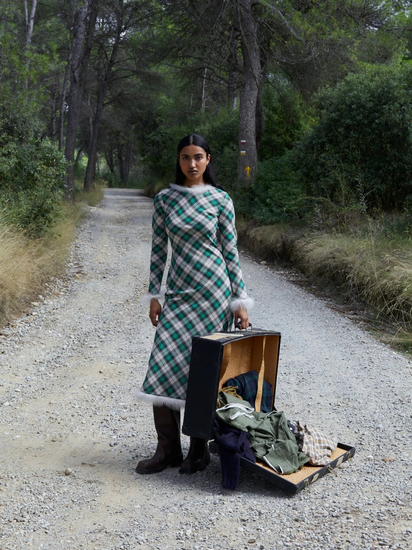 Clover Midi Green Plaid Dress