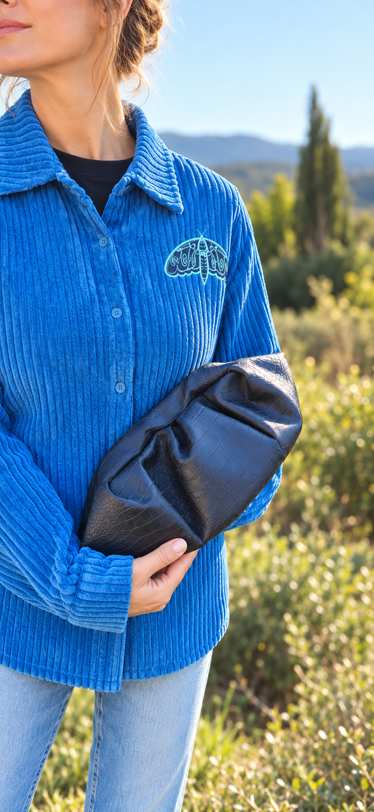 BLACK CROCO LEATHERETTE DUMPLING BAG