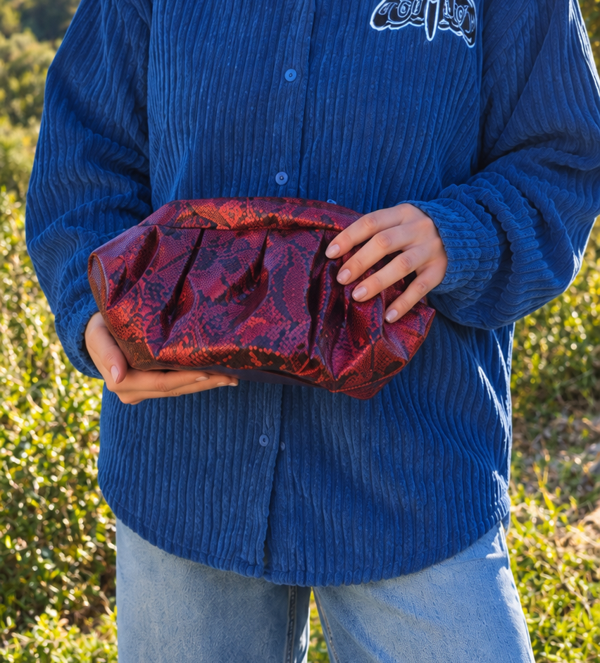 RED LEATHERETTE DUMPLING BAG