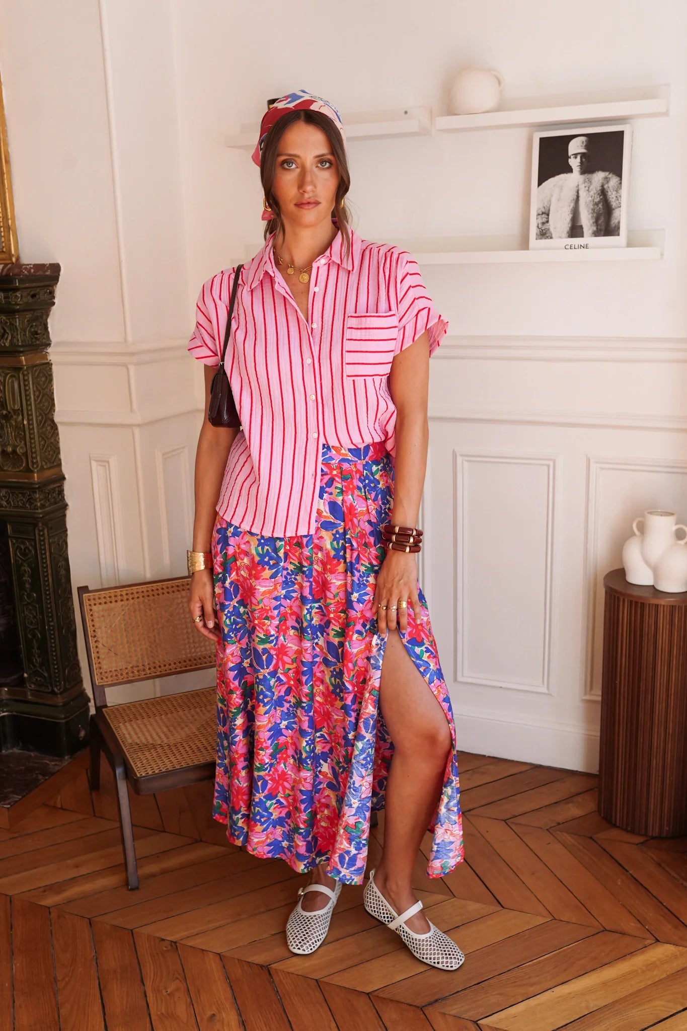 Blue Pink Floral Skirt