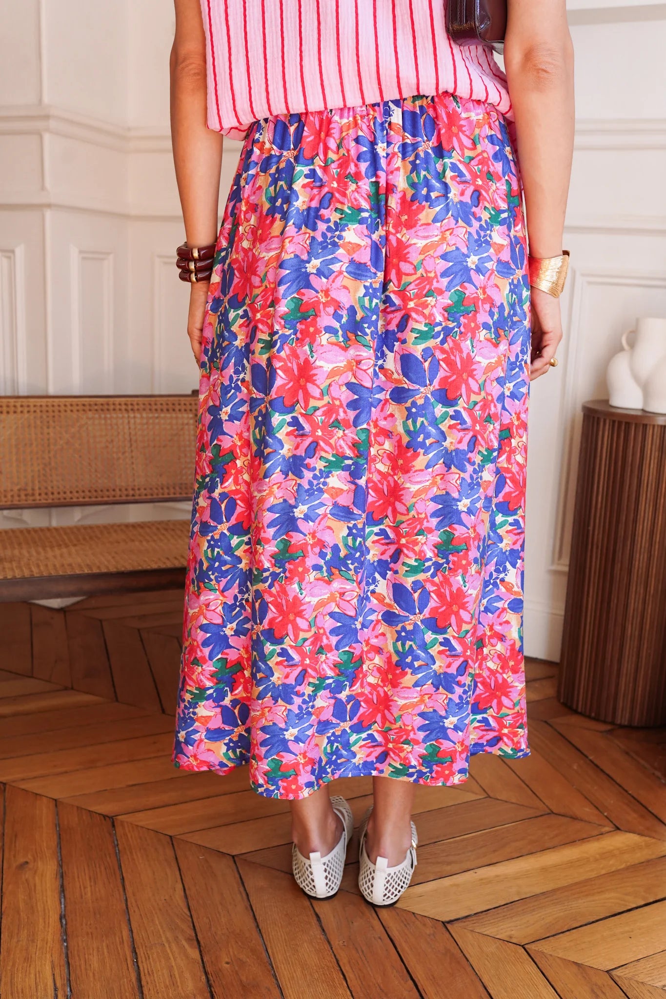 Blue Pink Floral Skirt
