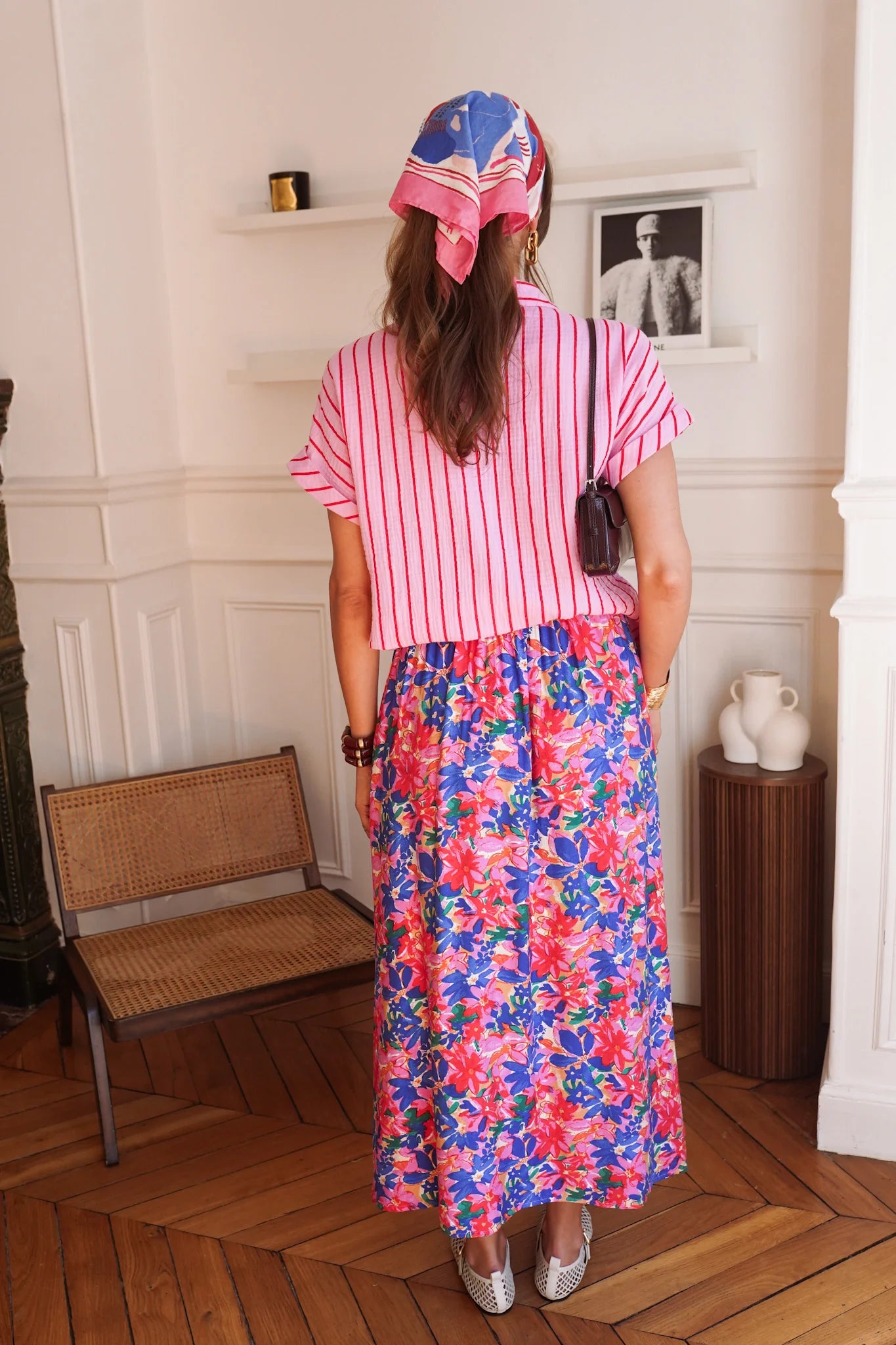 Blue Pink Floral Skirt