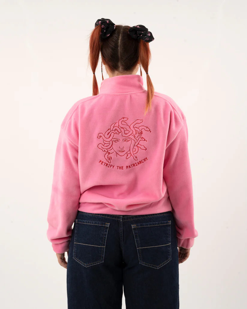 Petrify The Patriarchy - Pink Fleece Half-Zipped