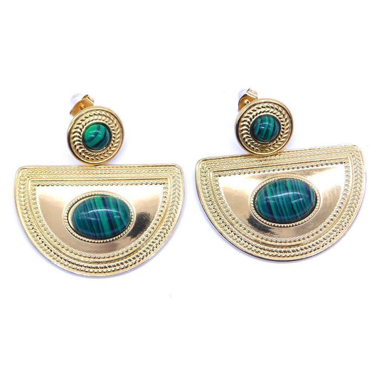 Ατσάλινα σκουλαρίκια με μαλαχίτη