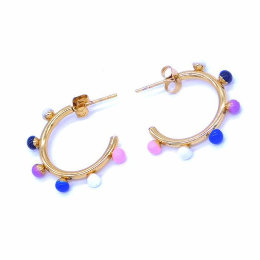 Ατσάλινα σκουλαρίκια κρίκοι 3/4 25mm με μπάλες σμάλτου