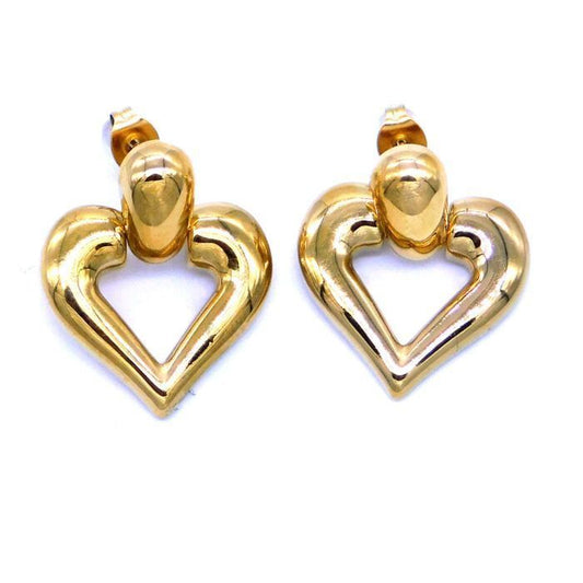 Ατσάλινα Χρυσά σκουλαρίκια Hanging Heart 25x20mm