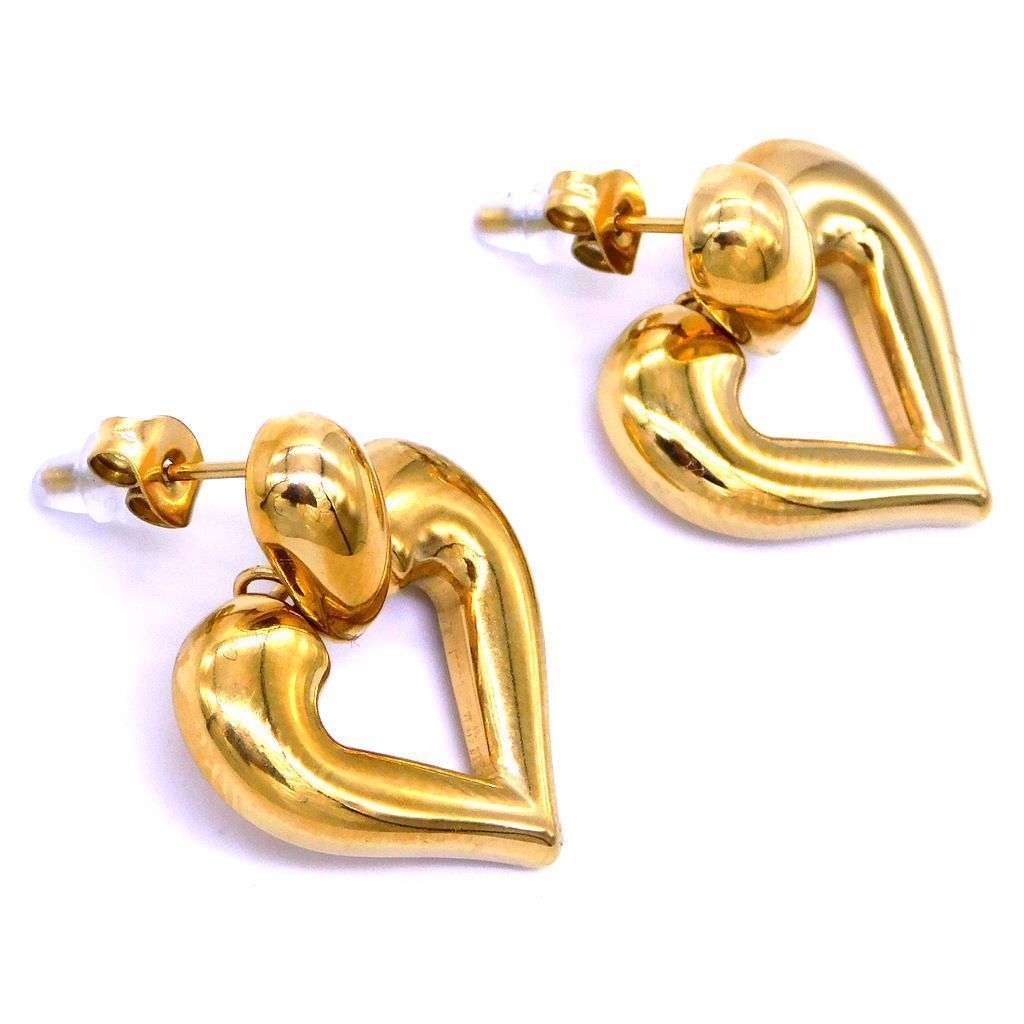 Ατσάλινα Χρυσά σκουλαρίκια Hanging Heart 25x20mm