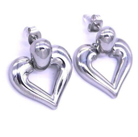 Ατσάλινα σκουλαρίκια Hanging Heart 25x20mm