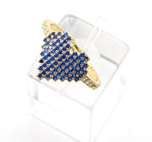 Ορειχάλκινο δαχτυλίδι μπλε καρδιά με ζιργκόν