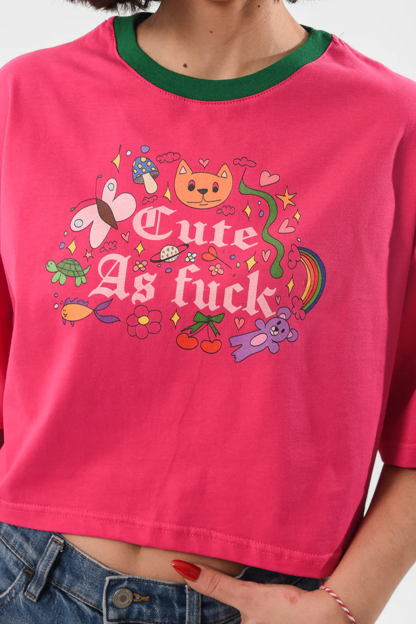 Cute AF - Fuchsia Crop Tshirt