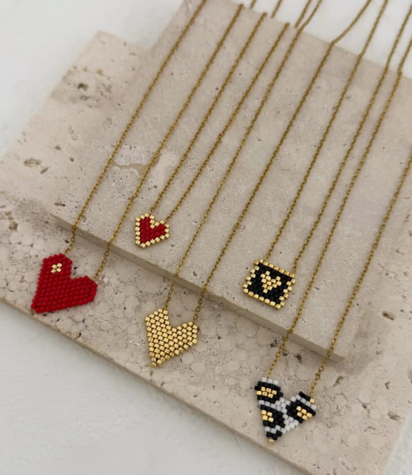 Gold Black White Heart Necklace
