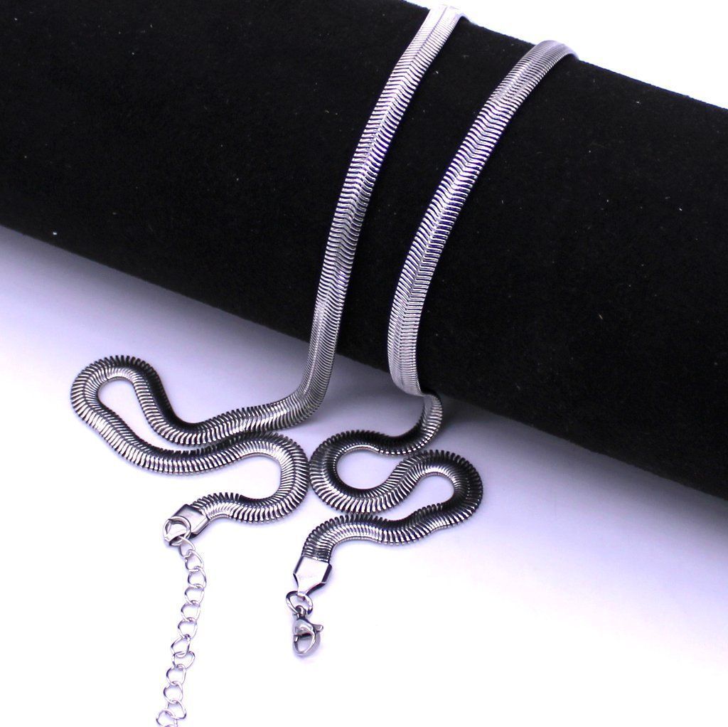 Ατσάλινο Ασημένιο μακρύ κολιέ snake 6X2mm