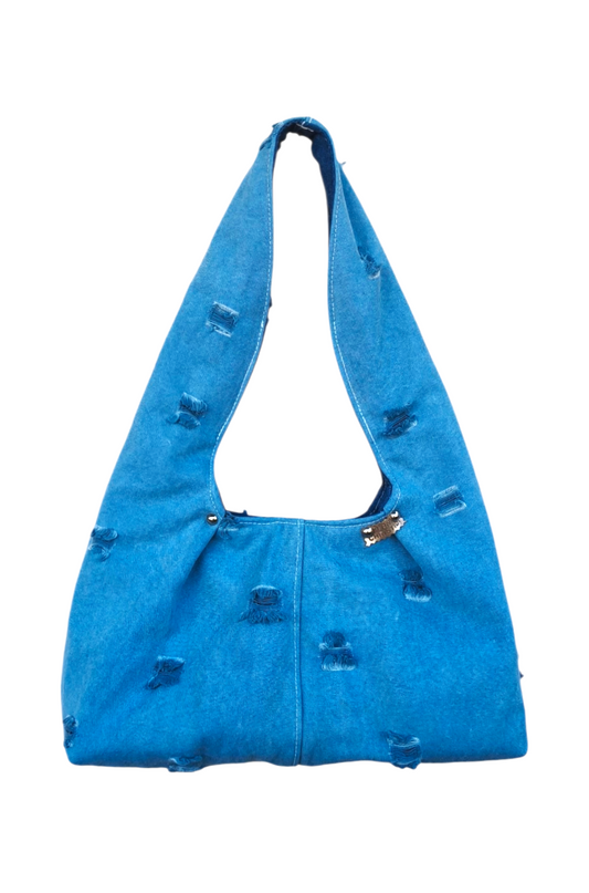 BLUE RIPPED JEAN HOBO SHOULDER BAG
